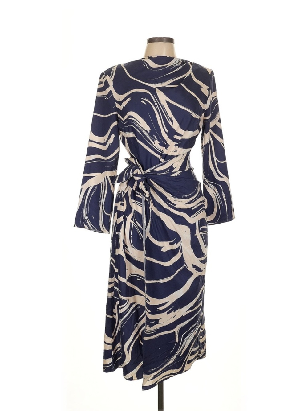 Donna Morgan Navy and Cream Swirl Wrap Dress